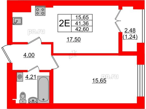 Квартира в ЖК Neva Residence, 1 комнатная, 42.6 м², 7 этаж