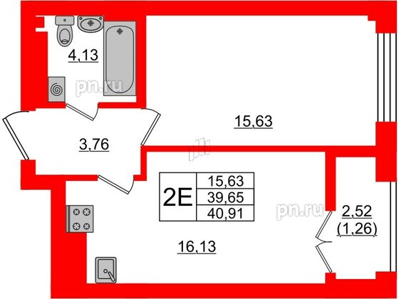 Квартира в ЖК Neva Residence, 1 комнатная, 40.4 м², 7 этаж