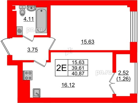 Квартира в ЖК Neva Residence, 1 комнатная, 40.4 м², 8 этаж