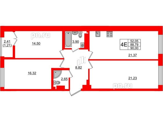 Квартира в ЖК Neva Residence, 3 комнатная, 90 м², 5 этаж