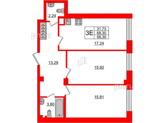 Квартира в ЖК Neva Residence, 2 комнатная, 68.3 м², 1 этаж