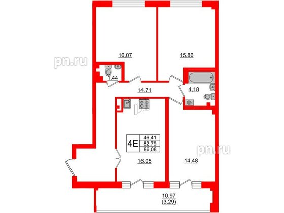 Квартира в ЖК Neva Residence, 3 комнатная, 86.08 м², 7 этаж