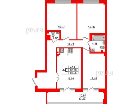 Квартира в ЖК Neva Residence, 3 комнатная, 86.05 м², 8 этаж