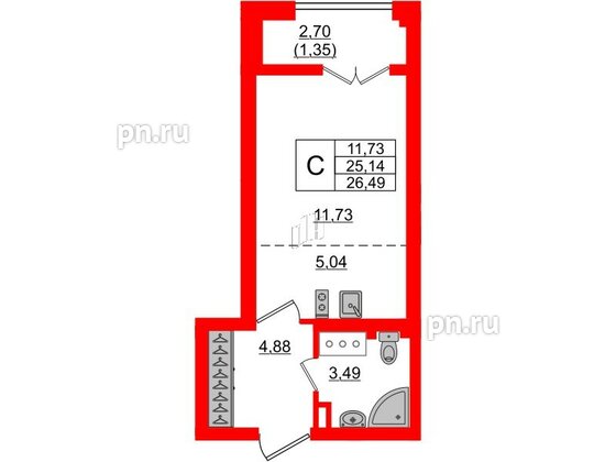 Квартира в ЖК Neva Residence, студия, 26.49 м², 7 этаж