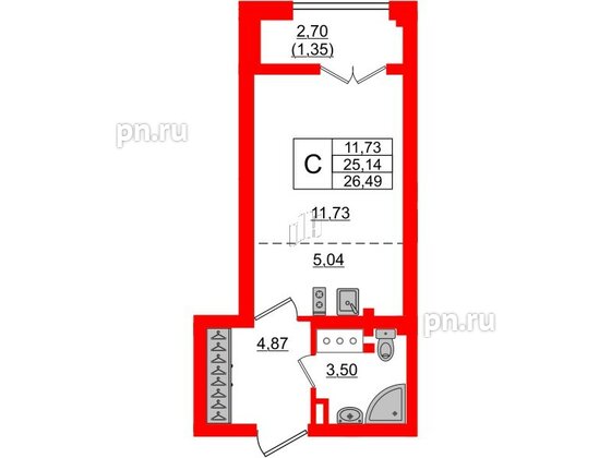 Квартира в ЖК Neva Residence, студия, 26.49 м², 8 этаж