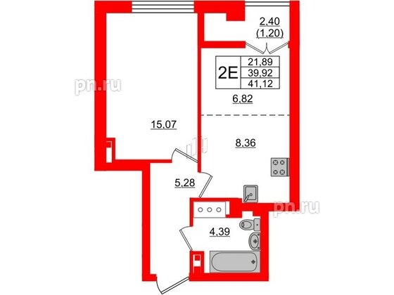 Квартира в ЖК Neva Residence, 1 комнатная, 41.12 м², 7 этаж