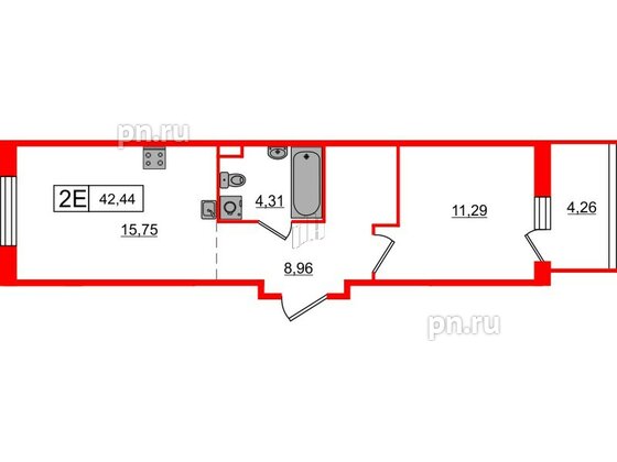 Квартира в ЖК Янила Клаб, 1 комнатная, 42.4 м², 1 этаж