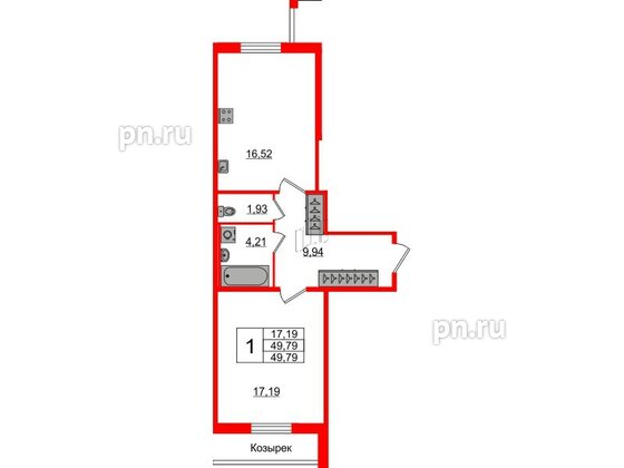 Квартира в ЖК «IQ», 1 комнатная, 49.6 м², 1 этаж