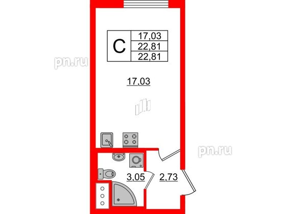 Квартира в ЖК Морская набережная 2, студия, 22.81 м², 15 этаж