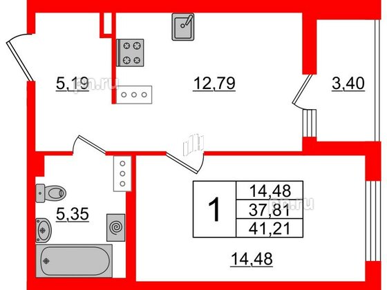 Квартира в ЖК «Черная Речка», 1 комнатная, 37.82 м², 13 этаж