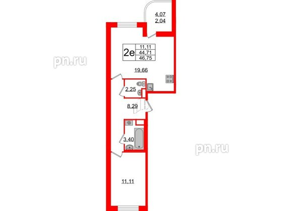 Квартира в ЖК Энфилд, 1 комнатная, 46.75 м², 2 этаж