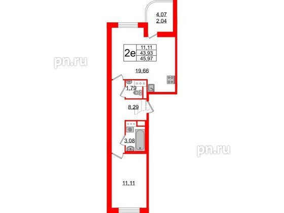 Квартира в ЖК Энфилд, 1 комнатная, 45.97 м², 4 этаж