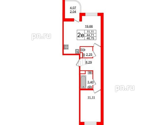 Квартира в ЖК Энфилд, 1 комнатная, 46.75 м², 2 этаж