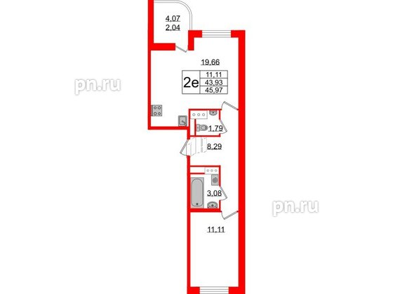 Квартира в ЖК Энфилд, 1 комнатная, 45.97 м², 4 этаж