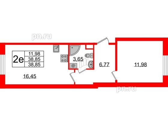 Квартира в ЖК Энфилд, 1 комнатная, 38.85 м², 1 этаж