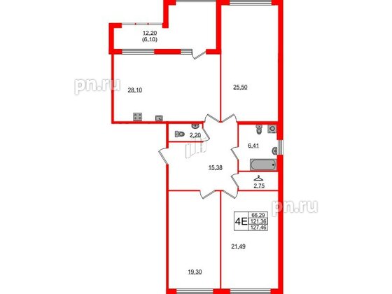 Квартира в ЖК 'Фамилия', 3 комнатная, 127.46 м², 2 этаж