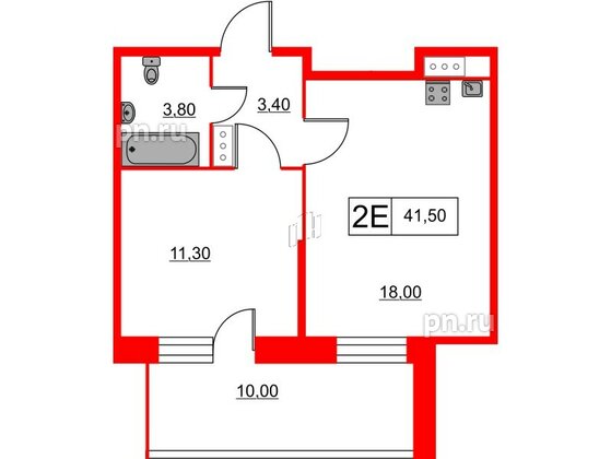 Квартира в ЖК Аквилон Stories, 1 комнатная, 41.5 м², 12 этаж