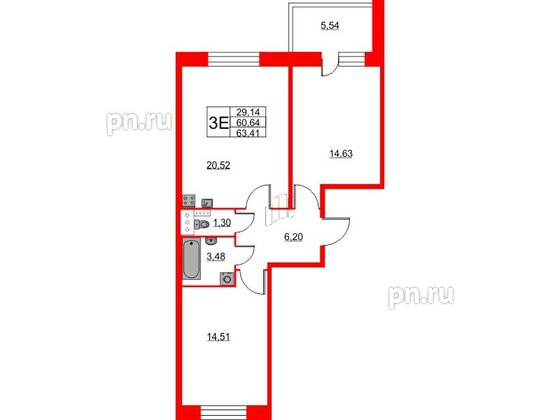 Квартира в ЖК Аквилон Stories, 2 комнатная, 63 м², 11 этаж