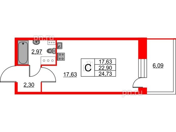 Квартира в ЖК Аквилон Stories, студия, 24.8 м², 12 этаж