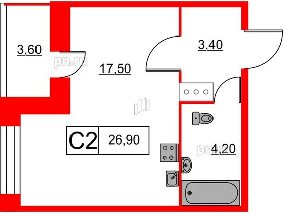 Квартира в ЖК Аквилон Stories, студия, 26.9 м², 11 этаж