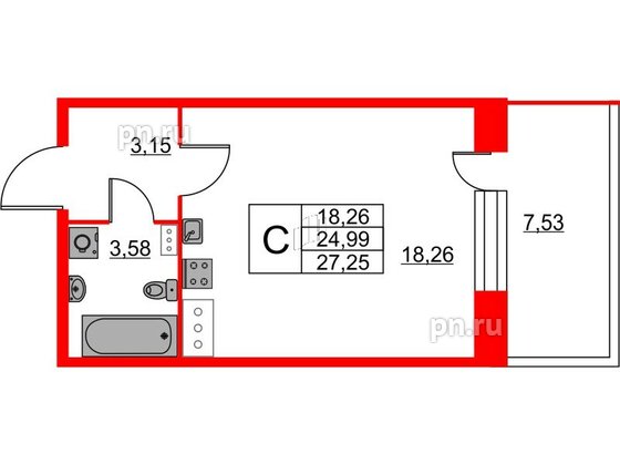 Квартира в ЖК Аквилон Stories, студия, 27.3 м², 12 этаж