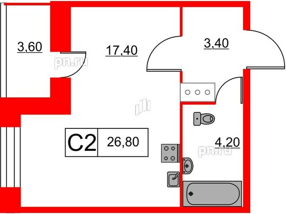 Квартира в ЖК Аквилон Stories, студия, 26.8 м², 12 этаж