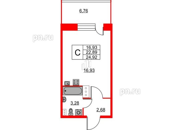 Квартира в ЖК Аквилон Stories, студия, 24.8 м², 8 этаж