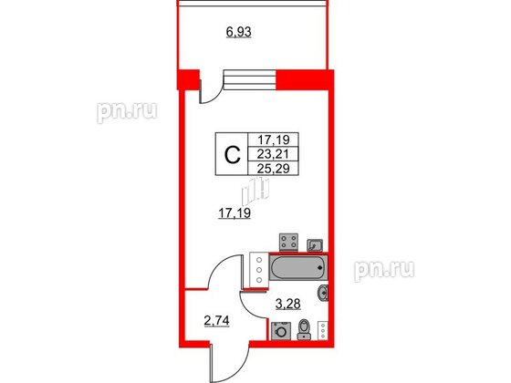 Квартира в ЖК Аквилон Stories, студия, 25.2 м², 8 этаж