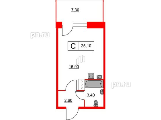 Квартира в ЖК Аквилон Stories, студия, 25.1 м², 11 этаж