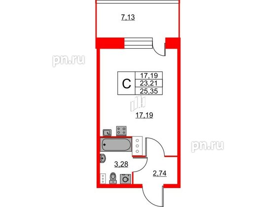 Квартира в ЖК Аквилон Stories, студия, 25.3 м², 11 этаж