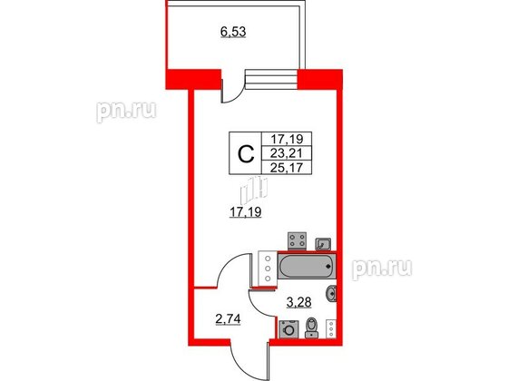 Квартира в ЖК Аквилон Stories, студия, 25.17 м², 3 этаж