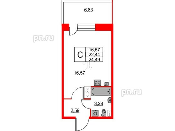 Квартира в ЖК Аквилон Stories, студия, 24.5 м², 8 этаж