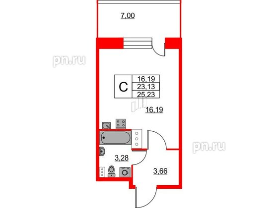 Квартира в ЖК Аквилон Stories, студия, 25.1 м², 12 этаж