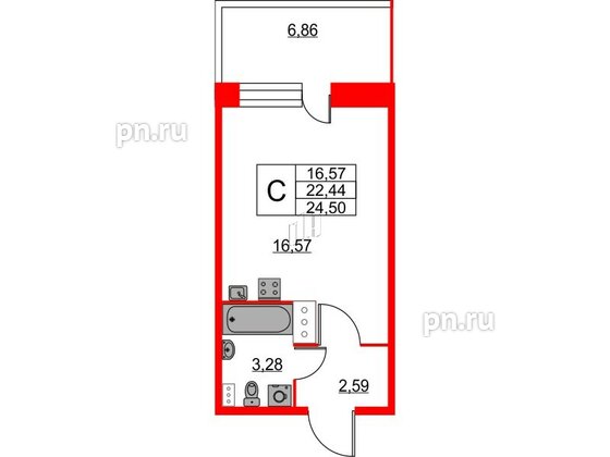 Квартира в ЖК Аквилон Stories, студия, 24.5 м², 5 этаж