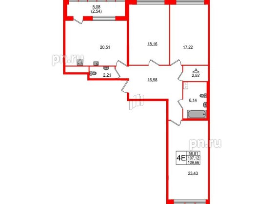 Квартира в ЖК 'Фамилия', 3 комнатная, 109.66 м², 8 этаж