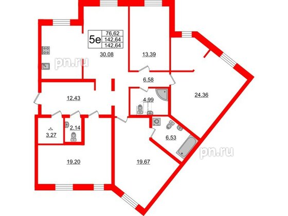 Квартира в ЖК ID Парк Победы, 4 комнатная, 142.64 м², 2 этаж