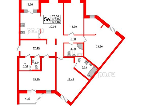 Квартира в ЖК ID Парк Победы, 4 комнатная, 145.4 м², 4 этаж