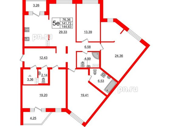 Квартира в ЖК ID Парк Победы, 4 комнатная, 144.63 м², 10 этаж