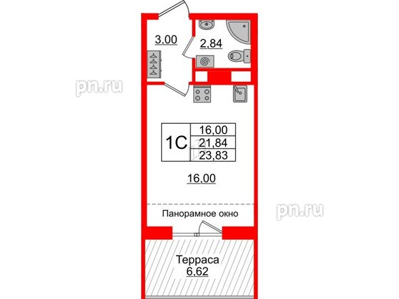 Квартира в ЖК Зеленый квартал на Пулковских высотах, студия, 21.84 м², 5 этаж