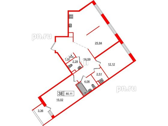 Квартира в ЖК Янила Клаб, 2 комнатная, 83.4 м², 1 этаж