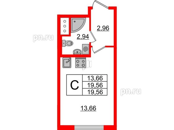 Квартира в ЖК Морская набережная 2, студия, 19.56 м², 9 этаж