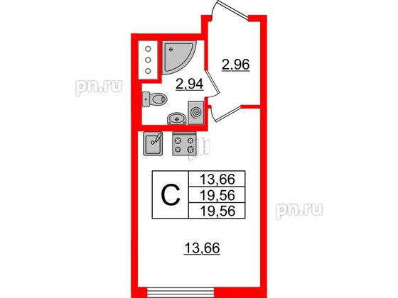 Квартира в ЖК Морская набережная 2, студия, 19.56 м², 11 этаж