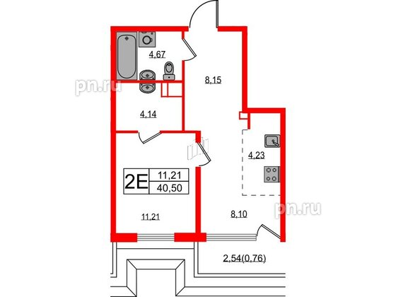 Квартира в ЖК Акцент, 1 комнатная, 40.7 м², 9 этаж