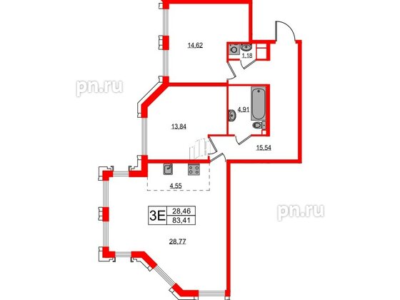 Квартира в ЖК Акцент, 2 комнатная, 82.8 м², 8 этаж