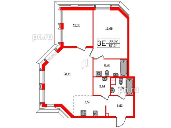 Квартира в ЖК Акцент, 2 комнатная, 87 м², 5 этаж