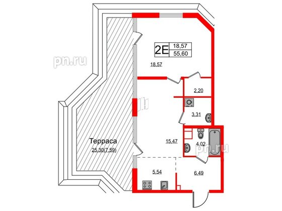 Квартира в ЖК Акцент, 1 комнатная, 62.7 м², 9 этаж