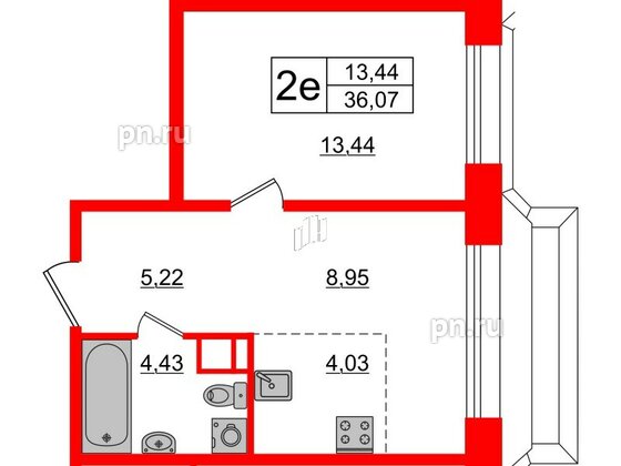 Квартира в ЖК Акцент, 1 комнатная, 36.1 м², 9 этаж