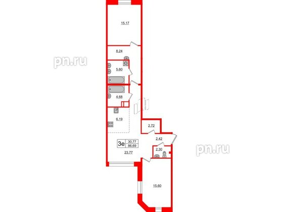 Квартира в ЖК Акцент, 2 комнатная, 83.6 м², 2 этаж