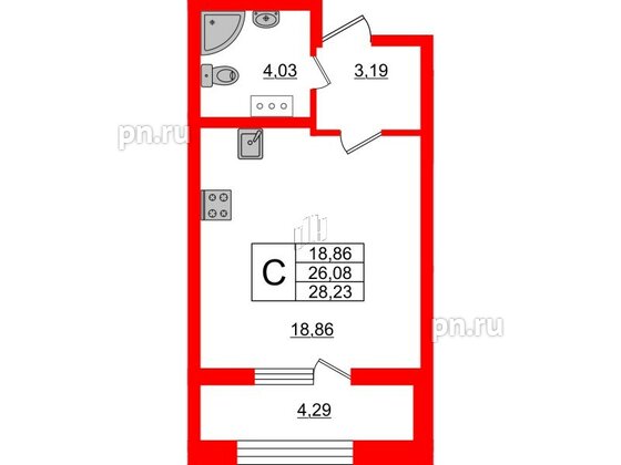 Квартира в ЖК БелАРТ, студия, 28.23 м², 11 этаж