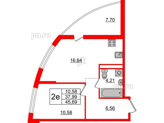 Квартира в ЖК ЦДС Новые горизонты-2, 1 комнатная, 37.99 м², 23 этаж